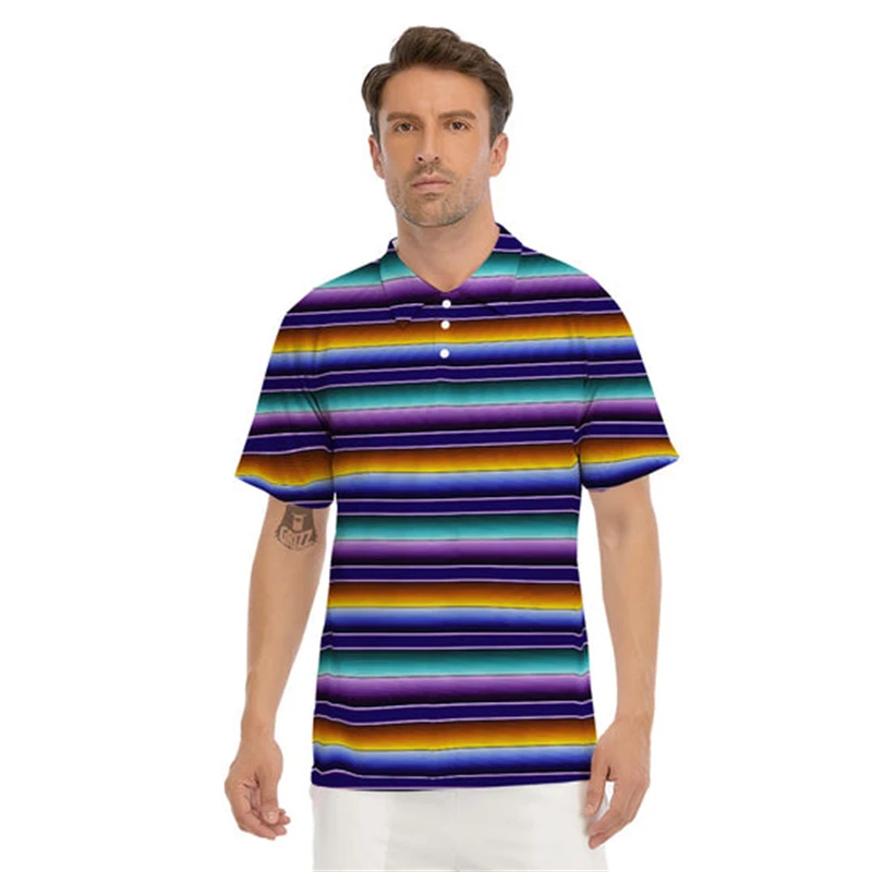 Męska koszulka Polo modna koszule golfowe 3D nadruk wzór lamparta koszulki w paski Streetwear koszula męska bluzka z krótkim rękawem z guzikami Top na co dzień