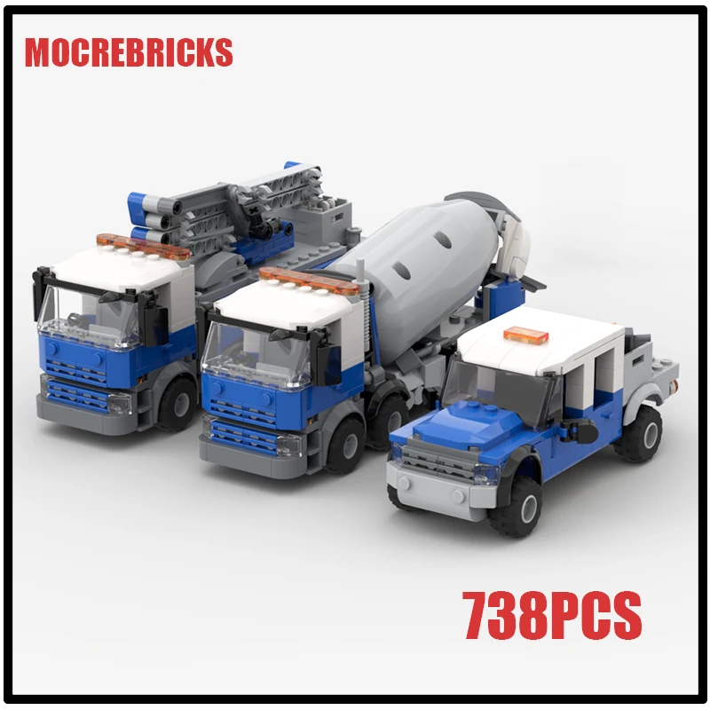 

City Series Cement Bundle 3x Vehicle MOC Pack Truck Building Block Model Kits DIY Assembling Senior Bricks Display Toys Gifts