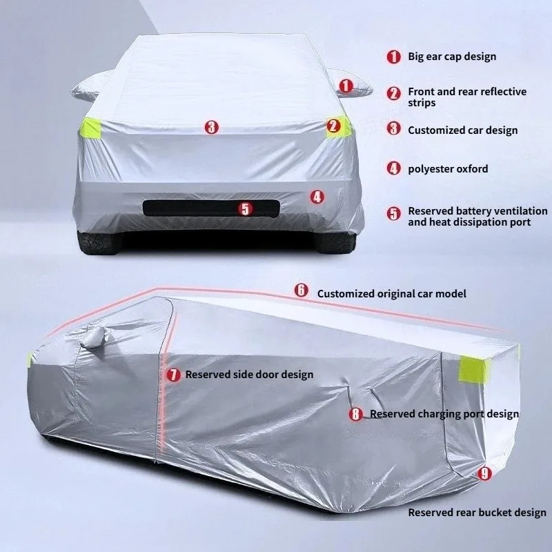 Car Cover for Tesla Cybertruck 2025 Full Car Covers with Reflective Strip Sunscreen Protection Dustproof Waterproof Accessories