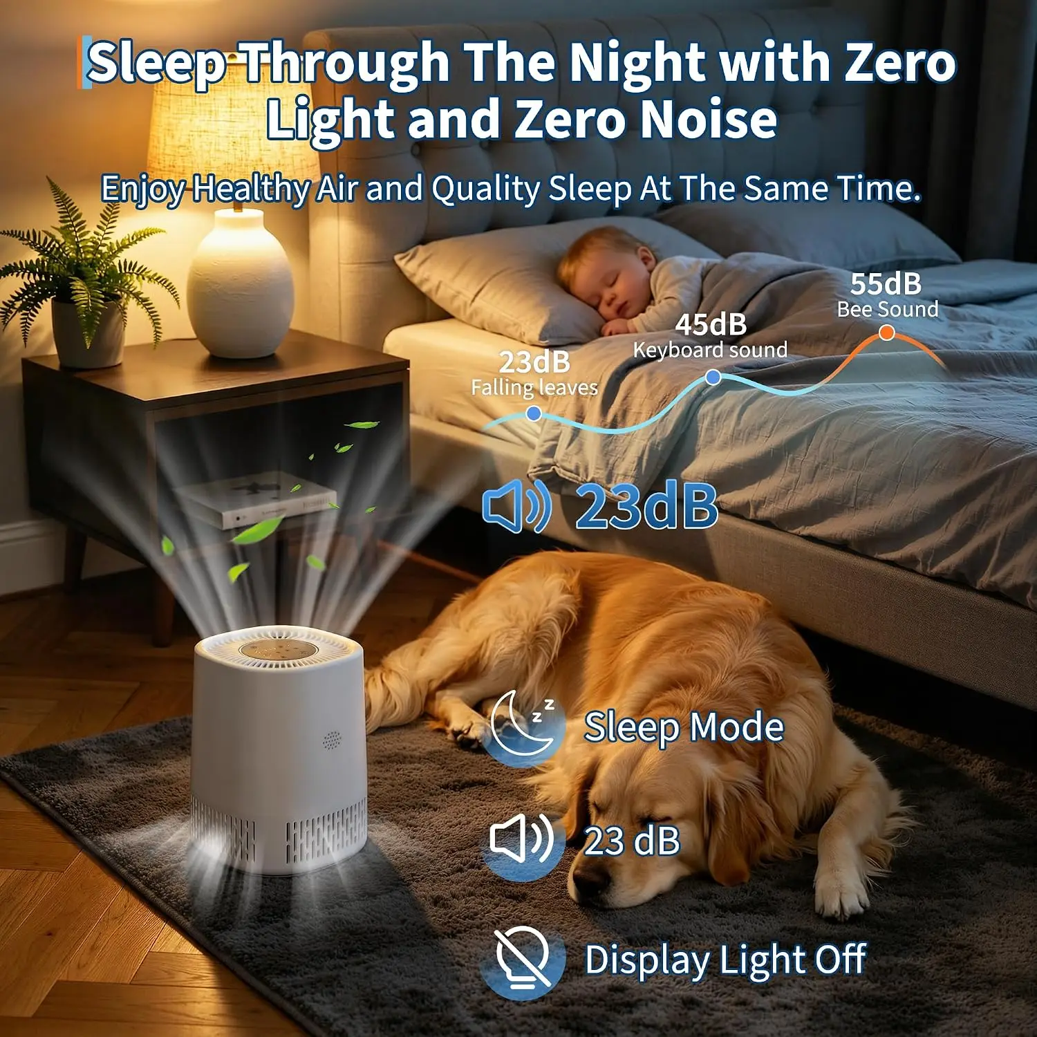 Garvee 3 in 1 Mini Air Purifier HEPA Filter Humidifier for Pets Hair Dander Dust Odor 23dB Quiet Sleep Mode, Auto Mode, Child Lock,Smart Touch Control for Bedroom Office