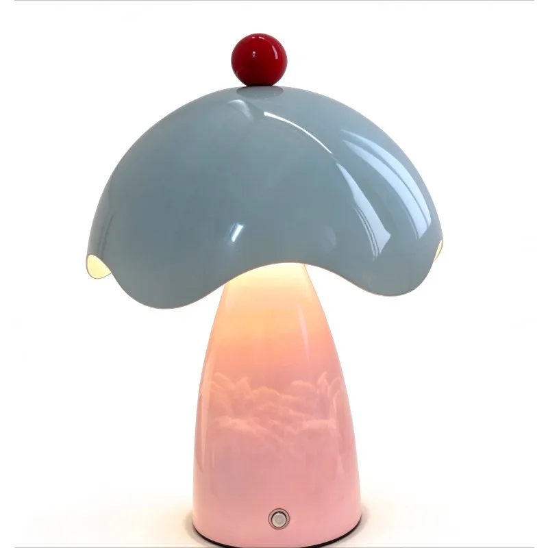 Mushroom Small Table Lamp, Girl's Heart Ins Bedroom Bedside Lamp, Eye Protection Eggshell Charging Atmosphere Table Lamp