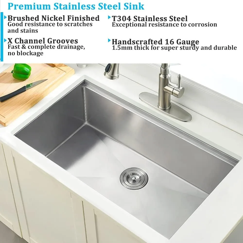 30 Inch Undermount Kitchen Sink Stainless Steel, 30 x 19 Inch Single Bowl Undermount Workstation Sink 10 Inch - Free Delivery