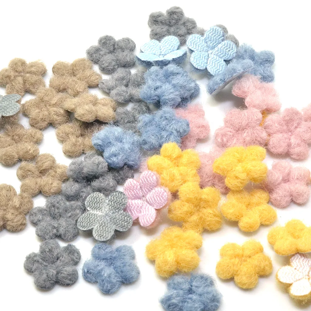 50Pcs 1.5Cm Mini Plush Artificial Flower Korean Woolen Floret Pieces Handmade DIY Wholesale Hairpin Shoes Bag Accessories