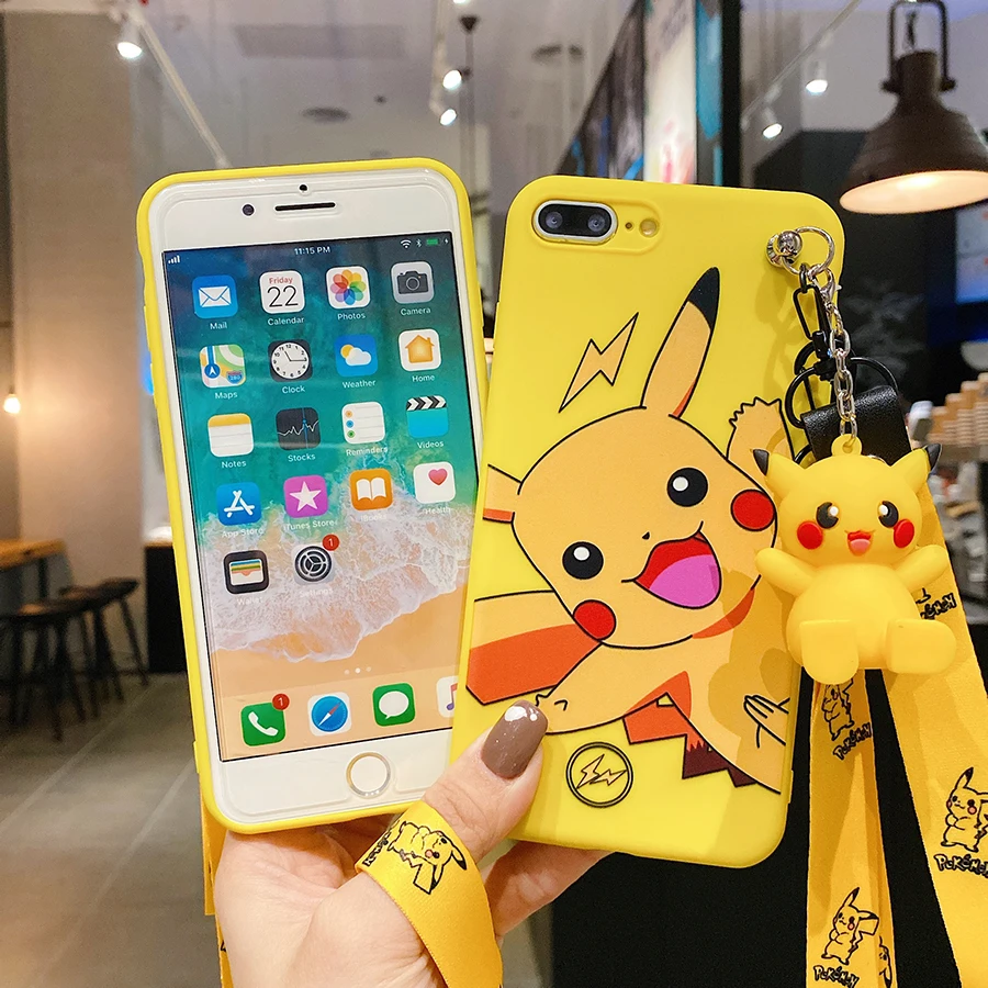 For Xiaomi Redmi 9 9A 9C 10 12C Note 9 9s 10 11 12 Pro Pika Phone Case With Holder Rope