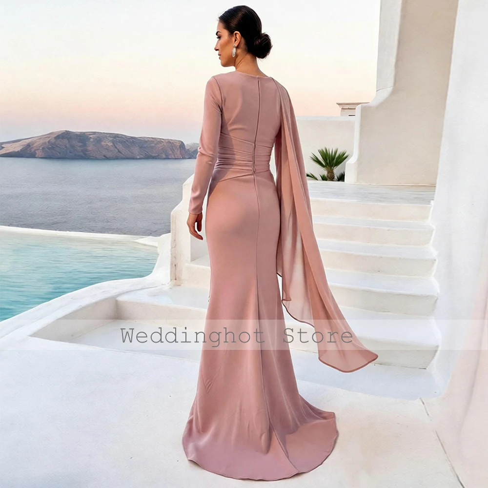 Customized Sexy Evening Dress Deep V Neck Ruffle Long Sleeve Mermaid Evening Gowns for Women 2026 Pleated Trumpet Formal Dresses