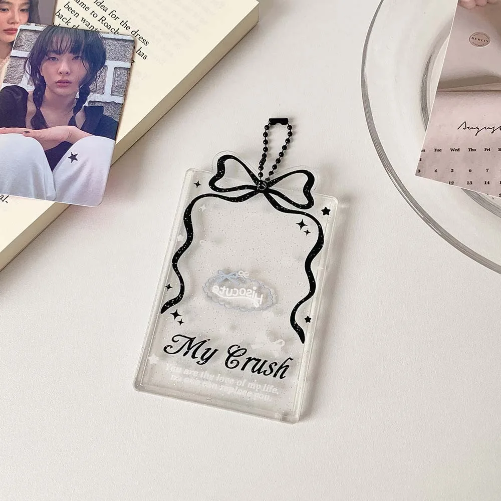 With Keychain Korean Style Card Holder Transparent Bowknot Polaroid Photo Student Card Cover Card Case Acrylic ID Card Holders