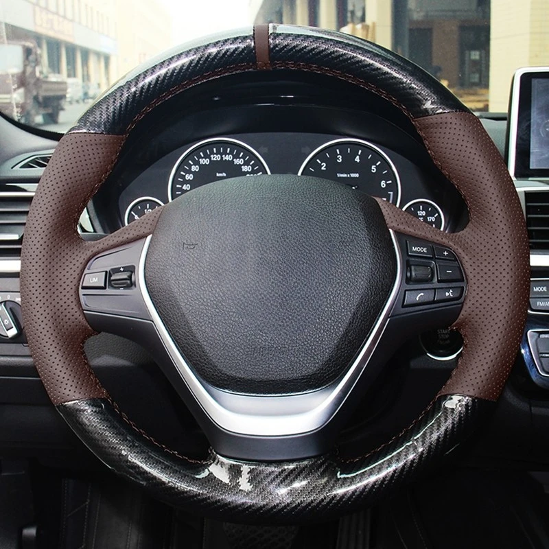 Soft Black Carbon Fiber Genuine Leather Car Steering Wheel Cover For BMW F20 F45 2014-2018 F30 F31 F34 2013-2017 F32 F33 F36