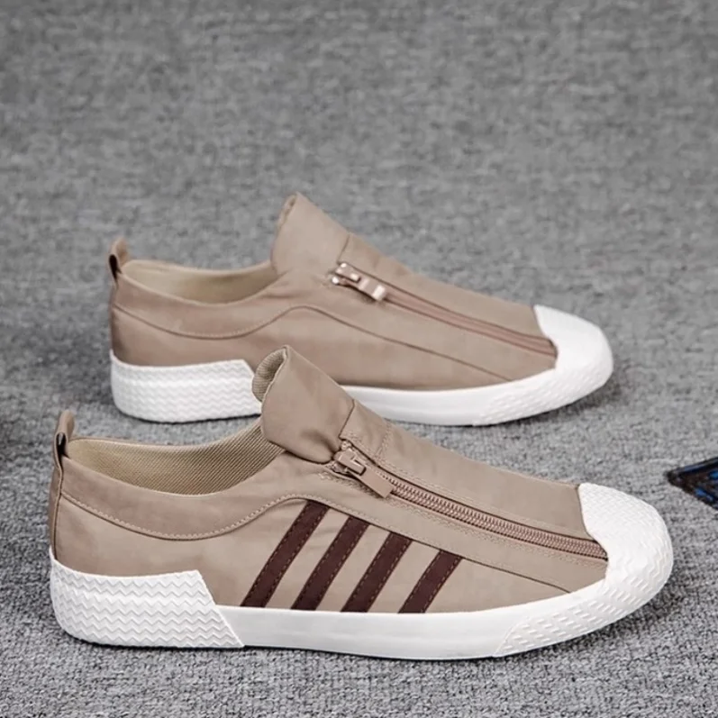 

2025 New Men's Slip-On Canvas Shoes Casual Old Beijing Cloth Shoes Fashionable Korean Style round Toe Wear-Resistant Zipper C...