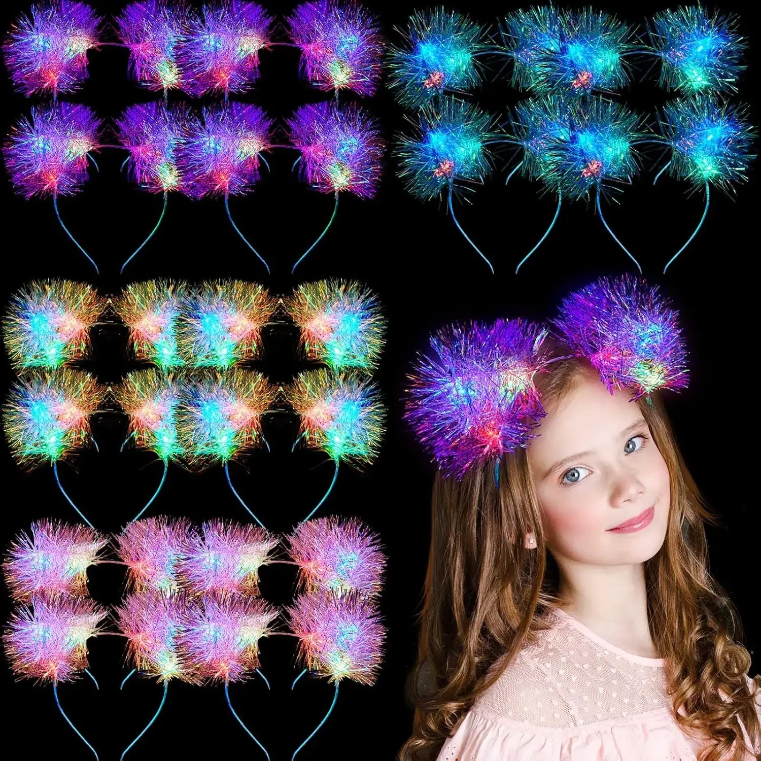 16pcs LED Glow Cat Ears Headband with Color Change Light up Headband Rave Party Hair Accessories for Women Girls Halloween 2025