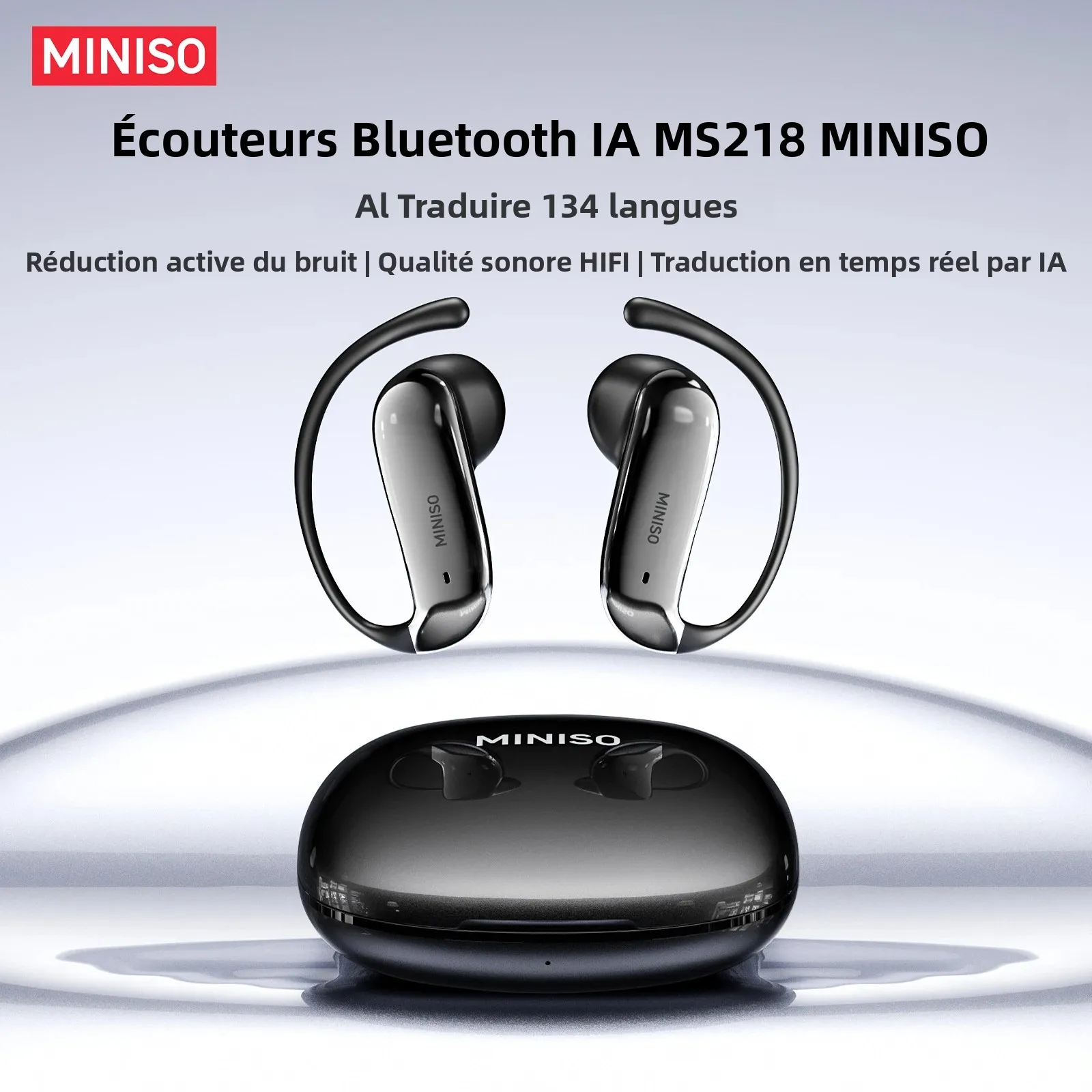 Écouteurs sans fil sportifs MINISO MS218 avec traducteur IA, son stéréo HD, écouteurs Bluetooth avec longue autonomie
