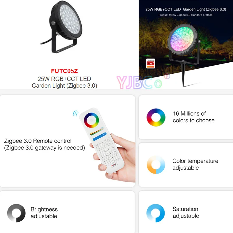 Miboxer FUTC05Z 25W RGB+CCT LED Garden Light Waterproof IP66 Smart Lawn Lamp Zigbee 3.0 Remote/ gateway Control Outdoor Lights