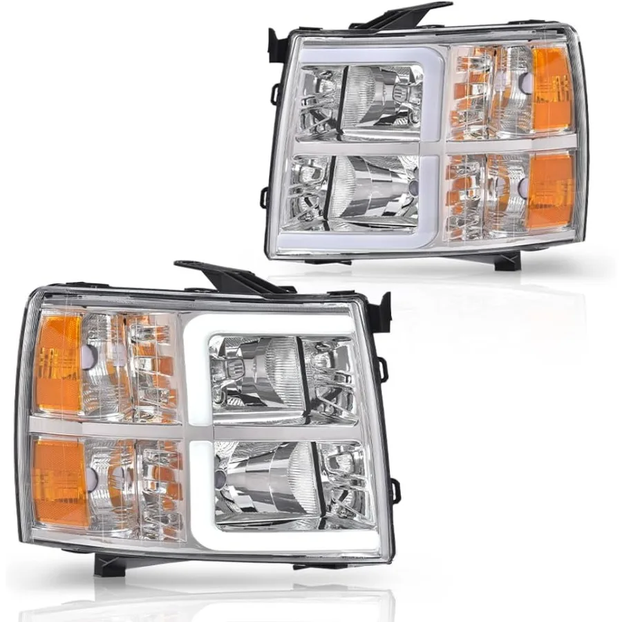 مجموعة مصابيح أمامية أنبوبية DRL LED للمصابيح الأمامية مع لمبة O متوافقة مع تشيفي سيلفرادو 1500 2007-2013 سيلفرادو 2500 HD 3500 H