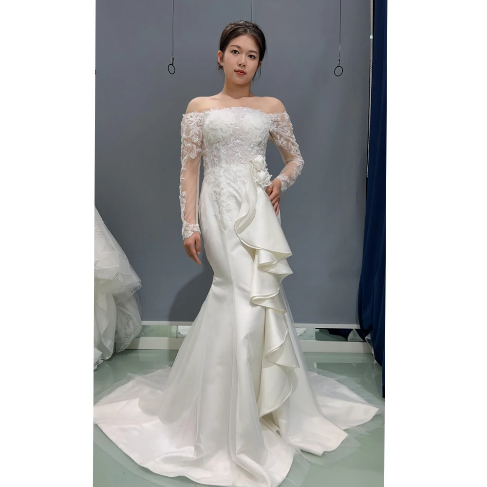 

Kisswhite Xlove Collection customized off the shoulder long sleeves split bridal mermaid 2024 wedding dresses