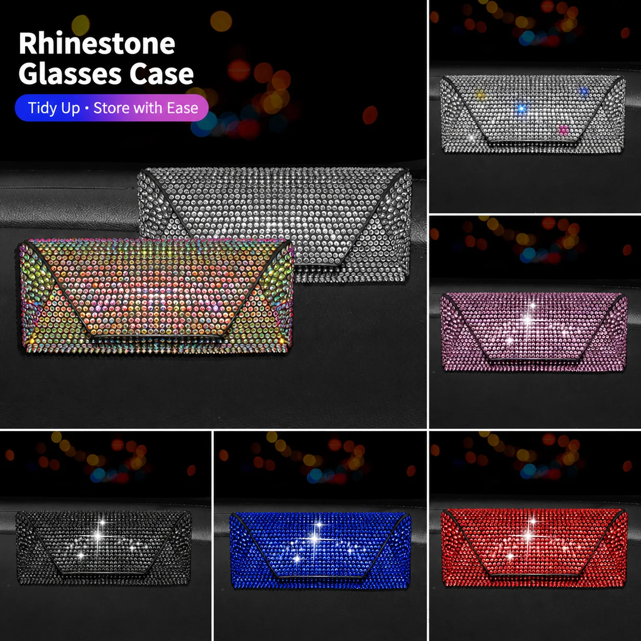 Rhinestone Glasses Case Multiple Color Sun Visor Glasses Case Car Sunglasses Case Stable For Daily Driving Car Sun Visor Car