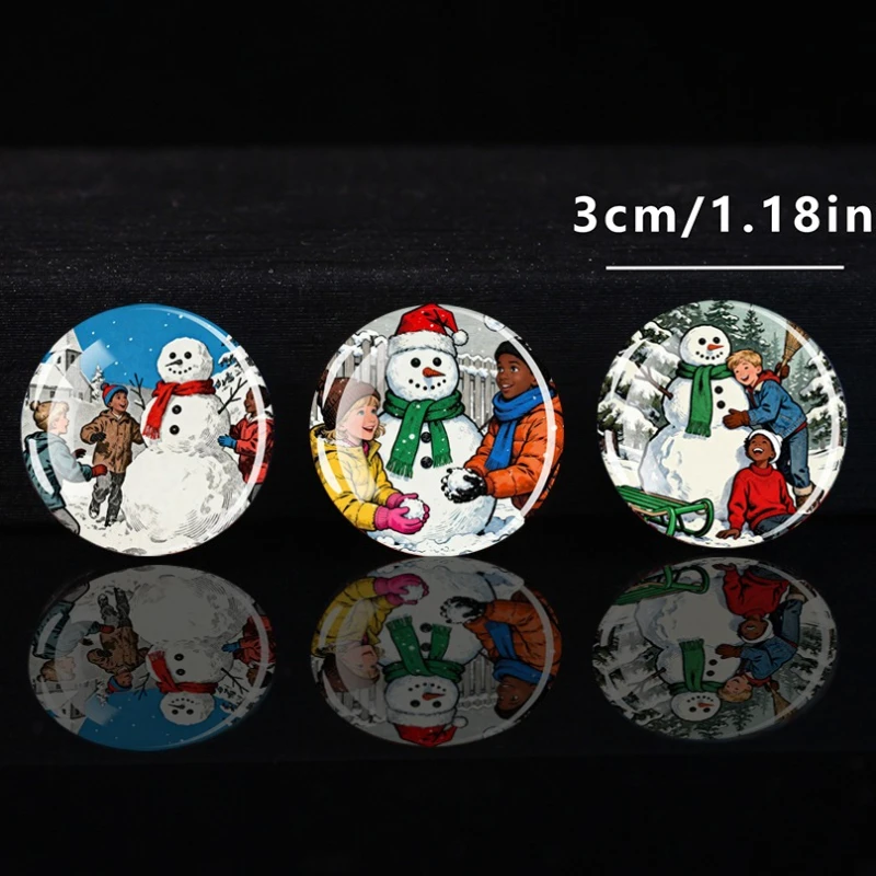 1PC 30MM Cute Snowman  Dome Glass Circular Refrigerator Sticker Cute Snowman Magnetic Stickers Snowman Decoration Christmas Gift