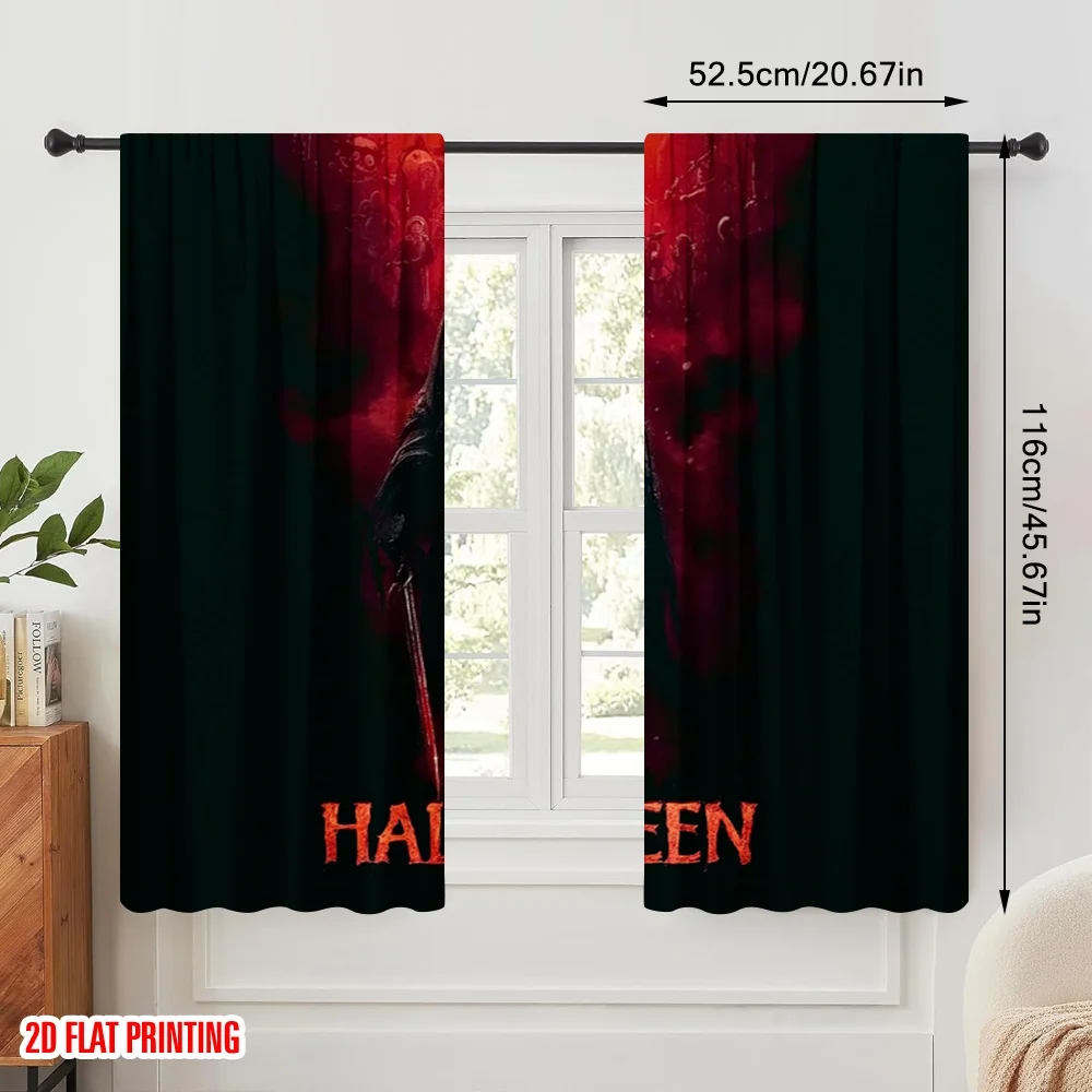 2pcs,2D plane printing Curtains Digital Printed Spooky Skeleton & Pumpkin Versatile Polyester (without rod) Decorations For Home