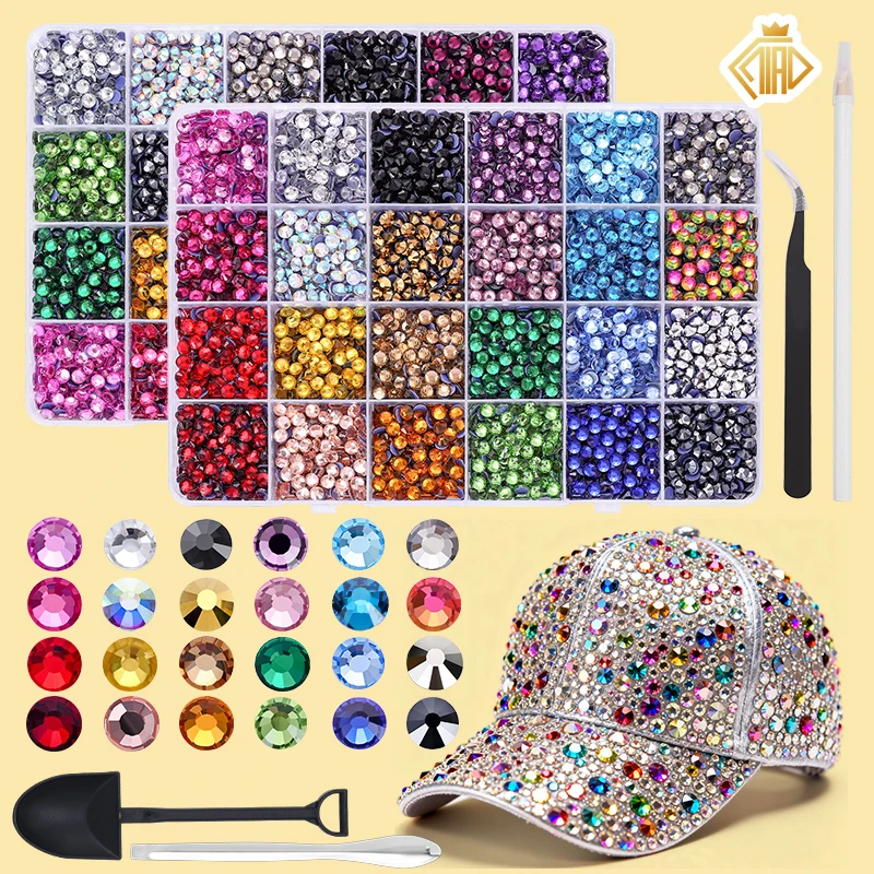 2 Styles 24 Colors Hotfix High Quality Rhinestones Kit SS6-SS30 Glass Flatback Glitter Crystal for Clothing Craft DIY Decoration