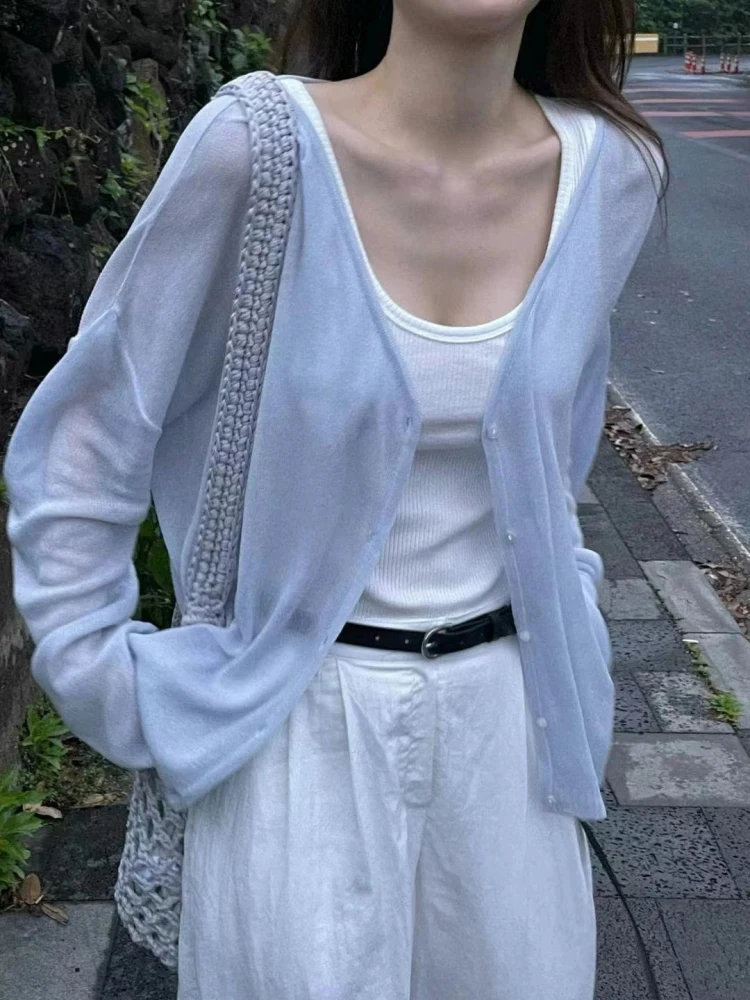 سترة نسائية مفتوحة محبوكة من East Gate Fre Light كسول Sle ناعمة قابلة للتنفس للحماية من الشمس irt صيفية رقيقة وناعمة على شكل حرف V...