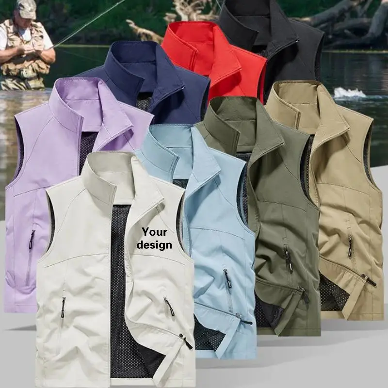 Outdoor Quick Drying Men's Sleeveless Vest Exhibition Truck Driver Vest Coat Work Uniform Fishing Hiking Jacket Printed Logo 6XL