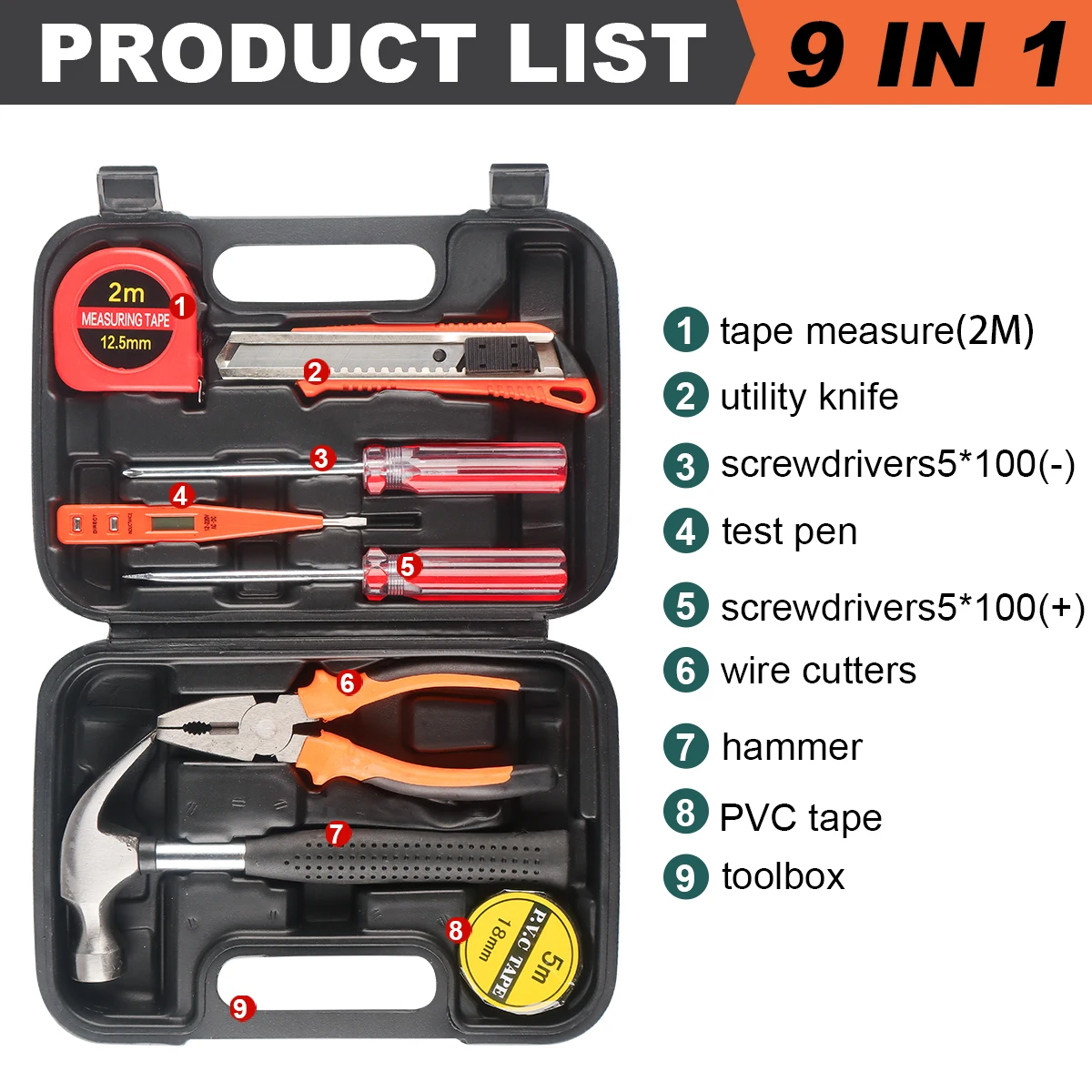 8/9/12/13Pcs Hand Werkzeug Sets Haushalt Hause Reparatur Werkzeug Set Schraubendreher Werkzeug Box Set schere Klaue Hammer Werkzeuge Für Den Heimgebrauch – Detail 5