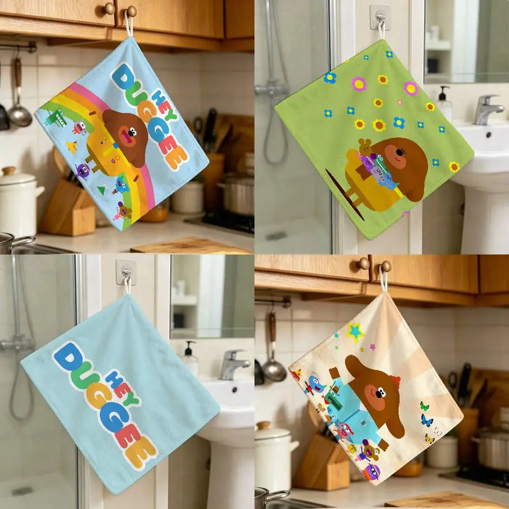 Rainbow Cartoon Hey Dog-gee Polyester Cotton Daily Towel Hanging Kitchen Hand Wiping Cloth Durable for Whole House Use