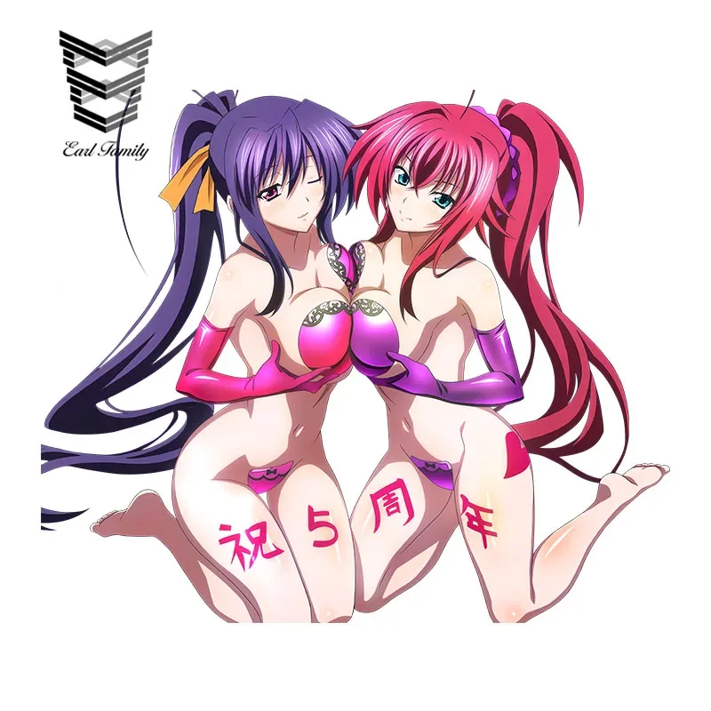 EARLFAMILY 3D Sexy Car Stickers Himejima Akeno Rias Gremory Render Car Styling JDM Vinyl NSFW Decal Cartoon Car Accessories