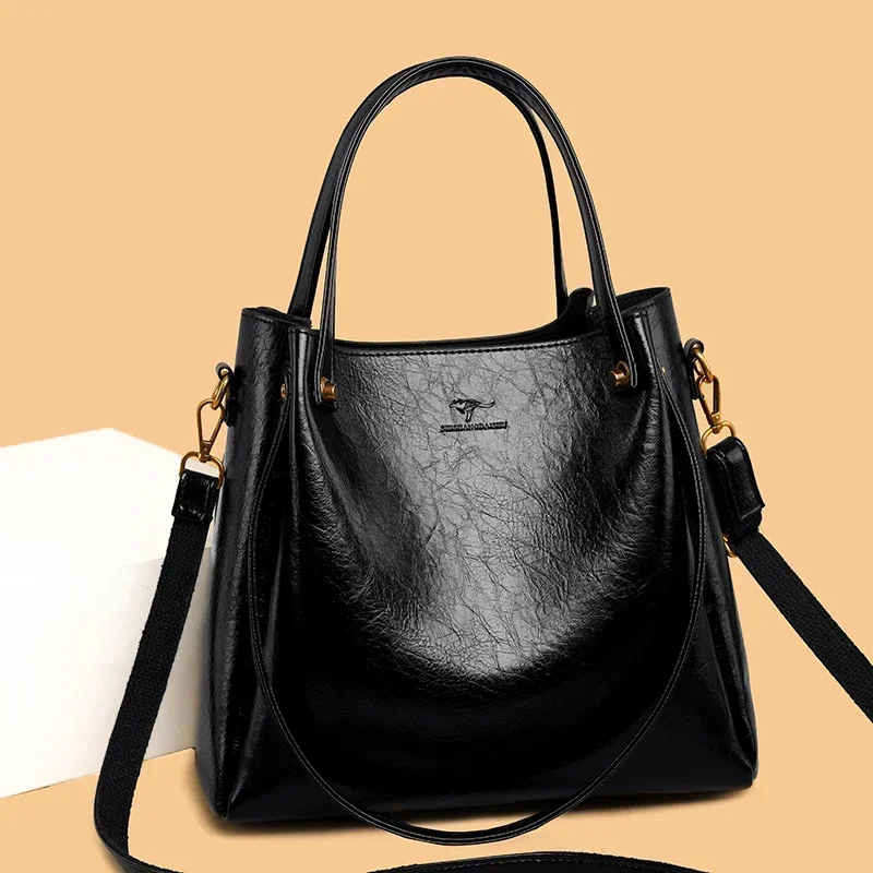 

Повседневная сумка-ведро с внутренним отсеком, однотонные женские сумки на плечо с комбинированным пазом, с открытым карманом, из поликарбоната