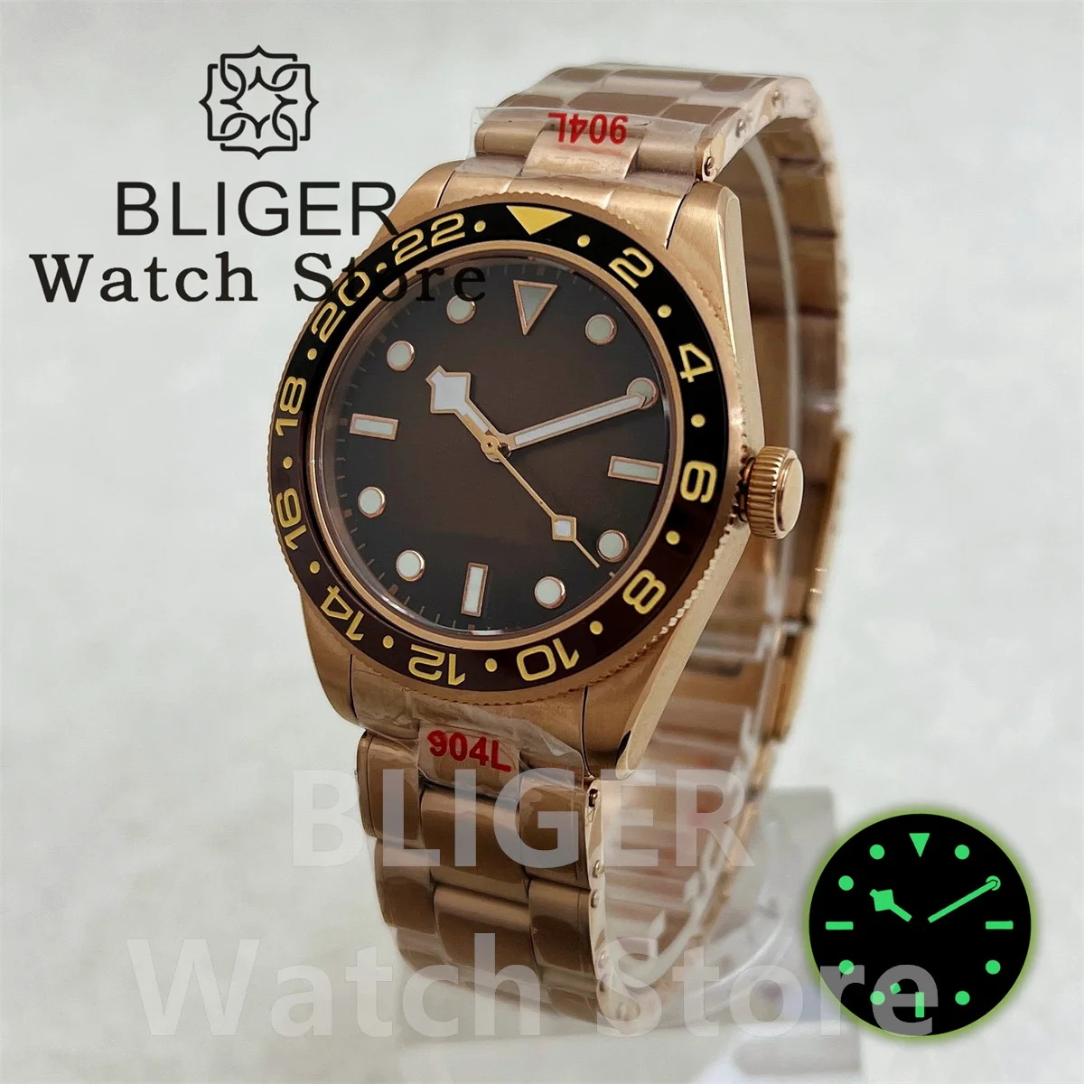 BLIGER NH35A PT5000 Automatic Machinery Movt 39mm Rose gold BB58 Watch For Men Dome Sapphire Glass Luminous Deepwaterproof Watc