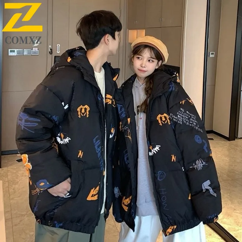 

COMXZ зимние куртки толстые теплые граффити свободная дорожная куртка-пуховик легкая снежная куртка на 90% белом утином пуху мужская одежда