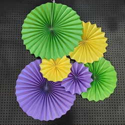 6pcs/Set Mardi Gras Paper fan Ornaments Purple Yellow Green Hanging Ornaments Tree Gnome Crown Mask Paper Decorations Mardi Gras