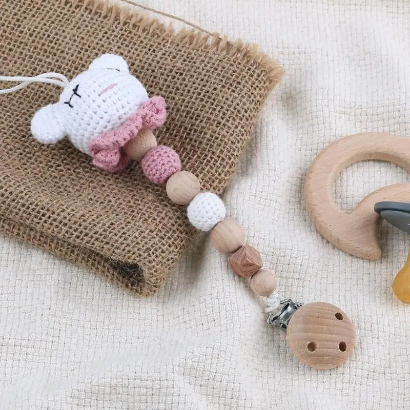 

Cartoon Animal Baby Pacifier Chain Dummy Nipples Holder Handmade Crochet Toy