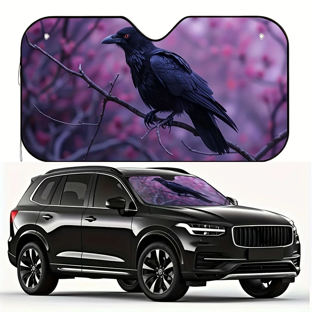 1pc Halloween Raven Car Sun Visor - Pet-Friendly Hair Repellent Sunshield With Purple Cherry Blossom Raven Design, Fit For Pet C