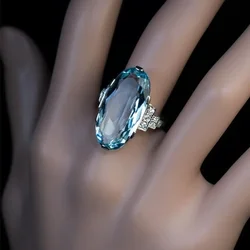 2024 new Luxury Fashion Jewelry Princess Sea Blue Bride Wedding Band Engagement Rings for Women