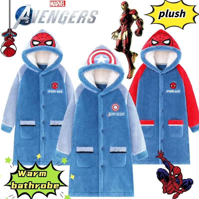 Nuevo Marvel Los Vengadores Spiderman Franela Cálido Anime Mercancía Ropa de hogar Creativo Personalizado Dibujos animados Albornoz de invierno Pijamas