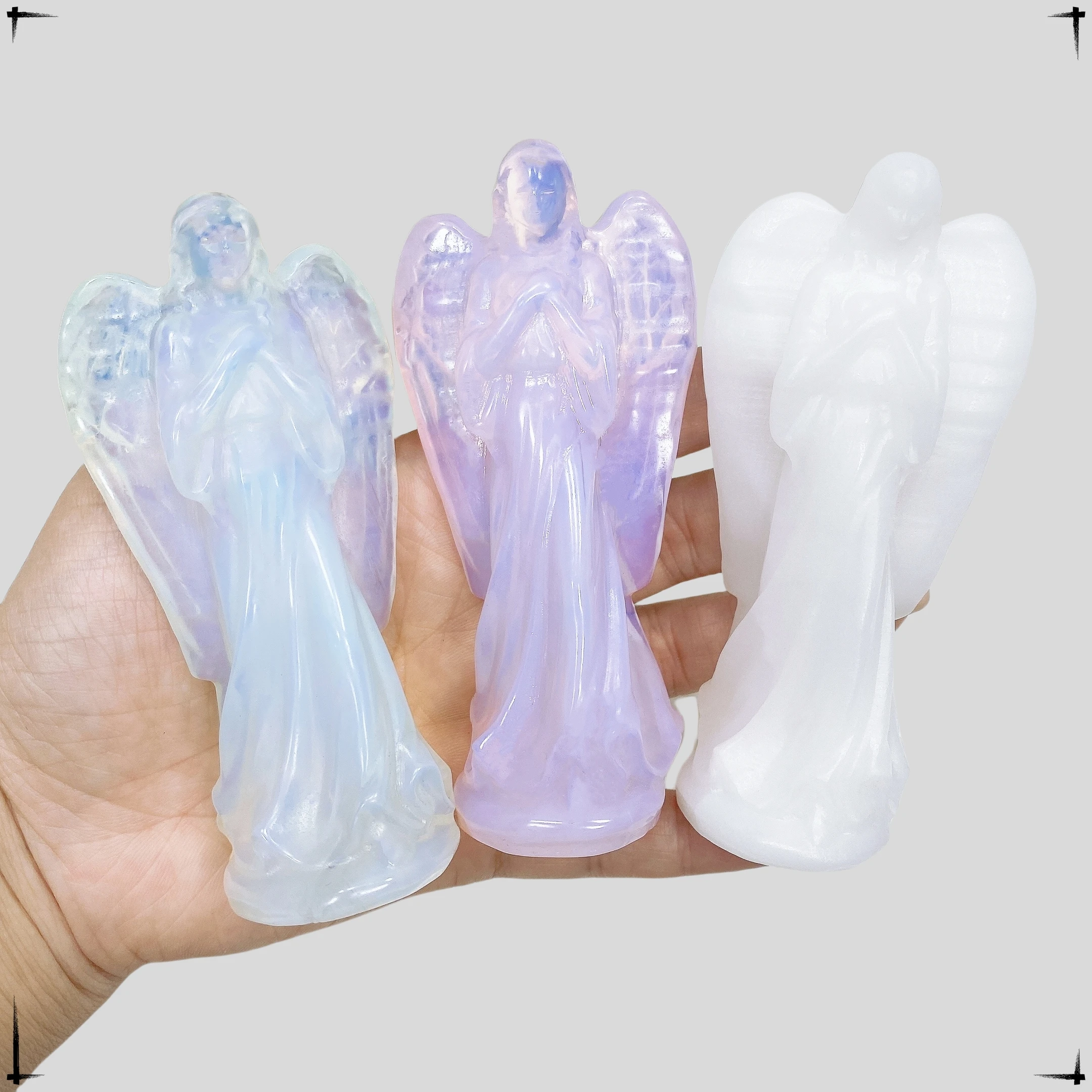 105MM Angel Statue Natural Crystal Raw Stones White Jade Angel Hand Carved Model Figurine Crystal Healing Home Decoration Gifts