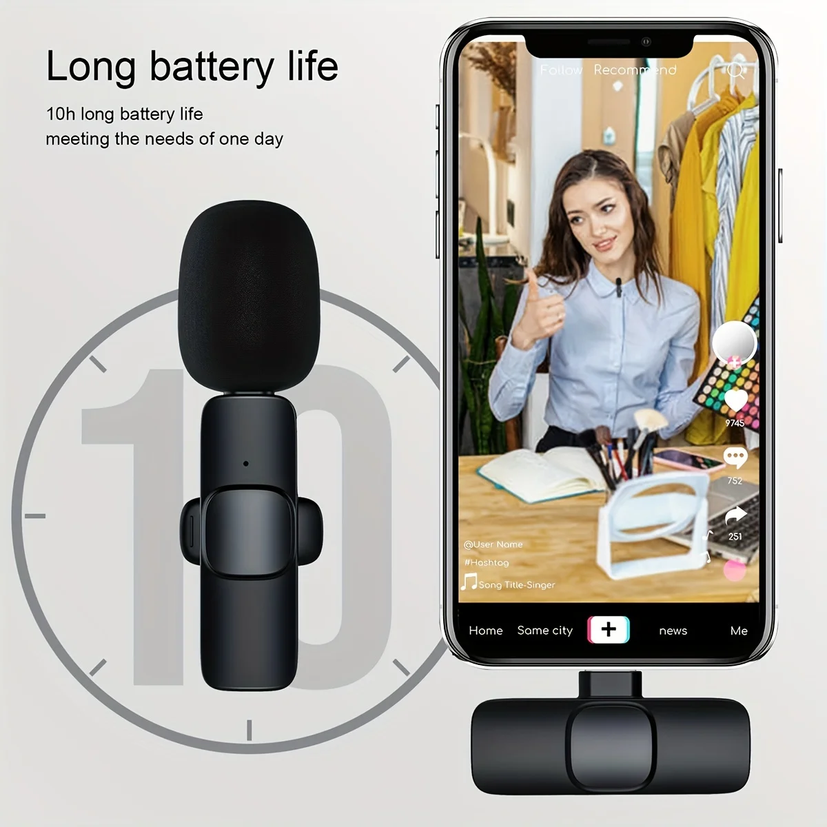 Micrófono Lavalier inalámbrico, micrófono portátil para grabación de Audio y vídeo para iPhone, Android, batería larga, transmisión en vivo de