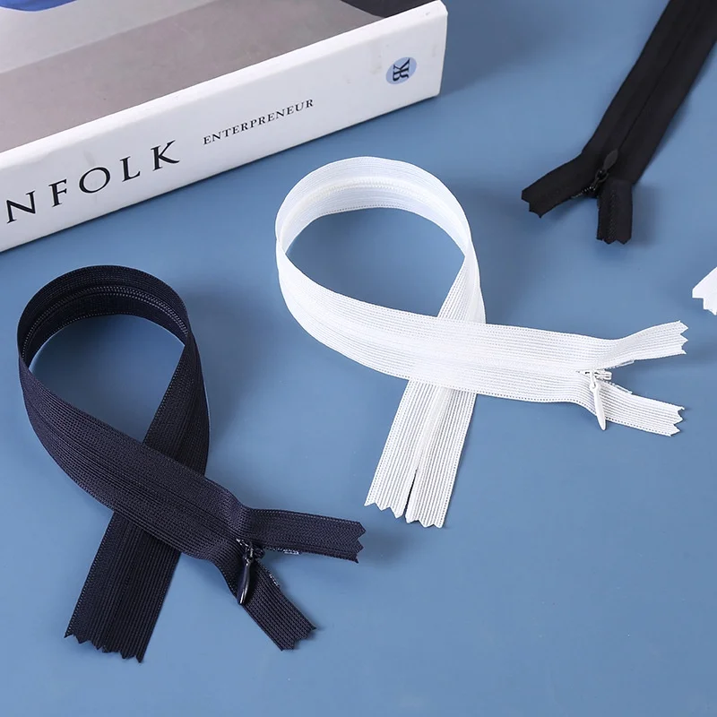 No.3 Nylon Invisible Zipper Black White Single Head Closed Tail Self-locking Pull Head Suitable for Dresses Pants Pillows Sewing