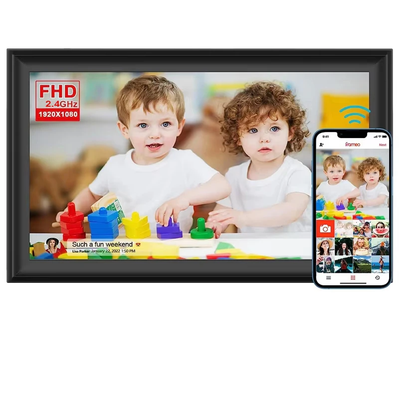 64GB FRAMEO Digital Photo Frame15.6-Inch WiFi Digital Picture Frame with 1920x1080 IPS FHD Touch Screen Easy Share Photos Videos