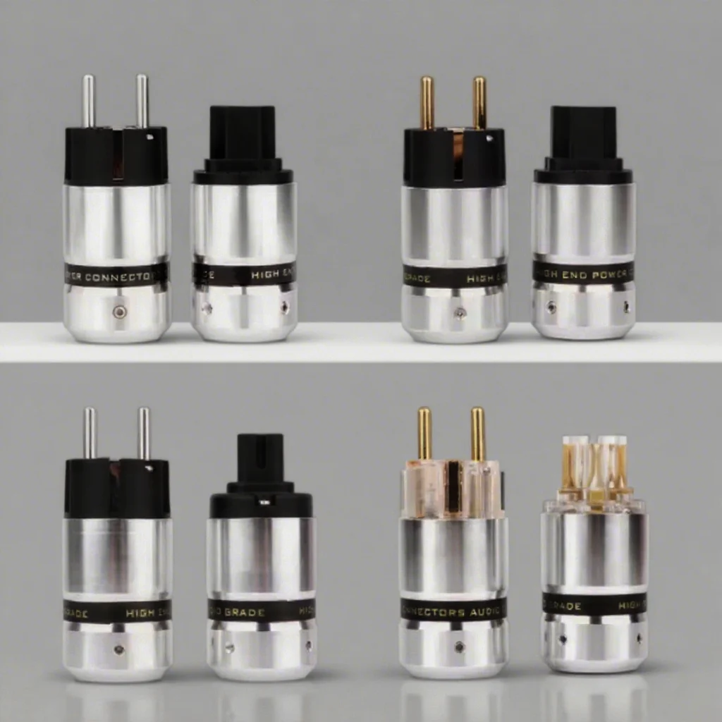 Hifi AudioPhile EU Schuko Male Plug Rhodium C15 Figure 8 IEC C7 C15 Plug Female Audio Socket DIY Power Cord Cable P080 Socket