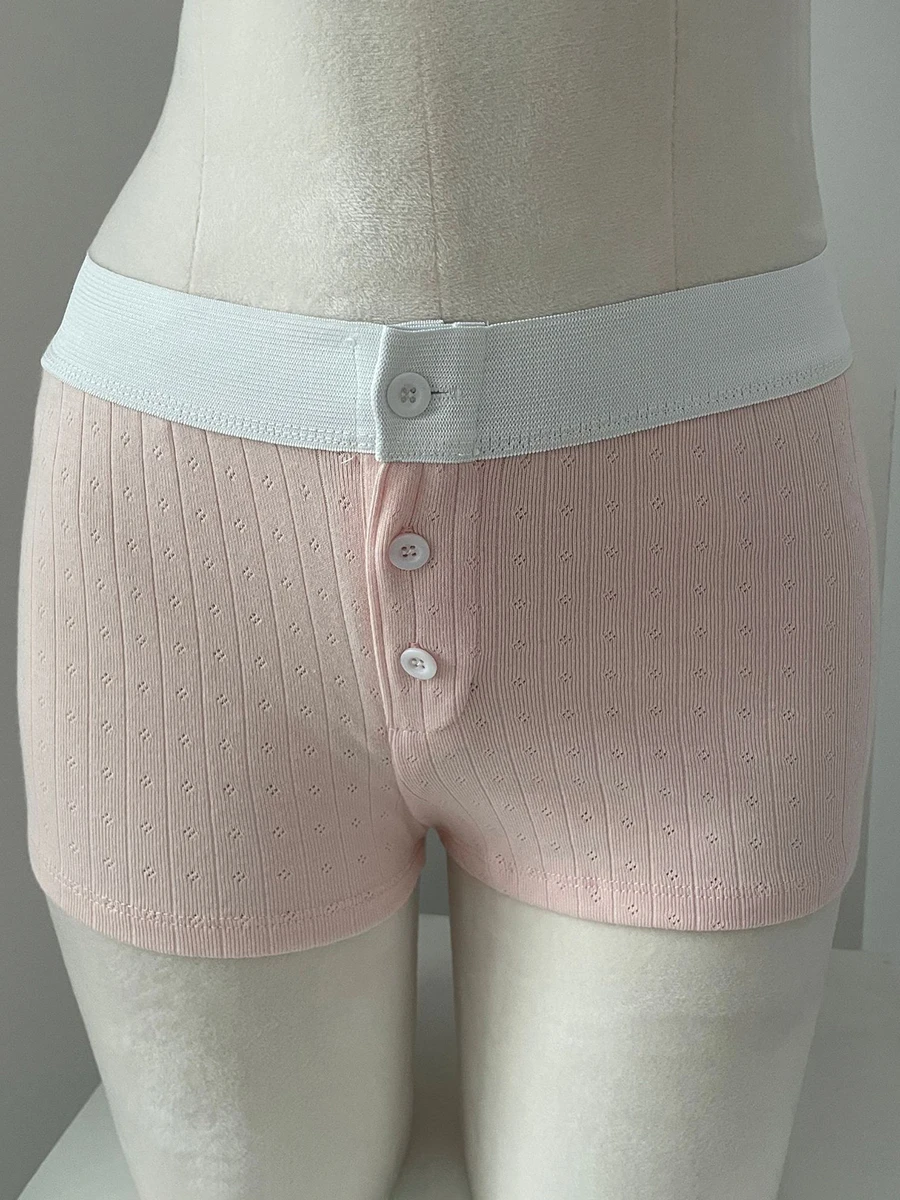 Eyelet Buttons Pink Long Sleeve T-shirt Shorts Set Women Sweet Slim Tees+Patchwork Straight Sweatshorts Cotton Home 2 Piece Sets