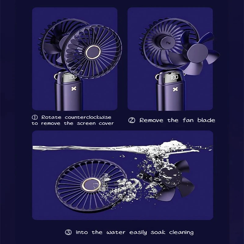مروحة صغيرة محمولة باليد مع شاشة ليد رقمية ، شحن يو إس بي ، مروحة تعليق الرقبة ، رياضة خارجية ، طالب ، مكتب ، 5 سرعات ، أمبير/ساعة