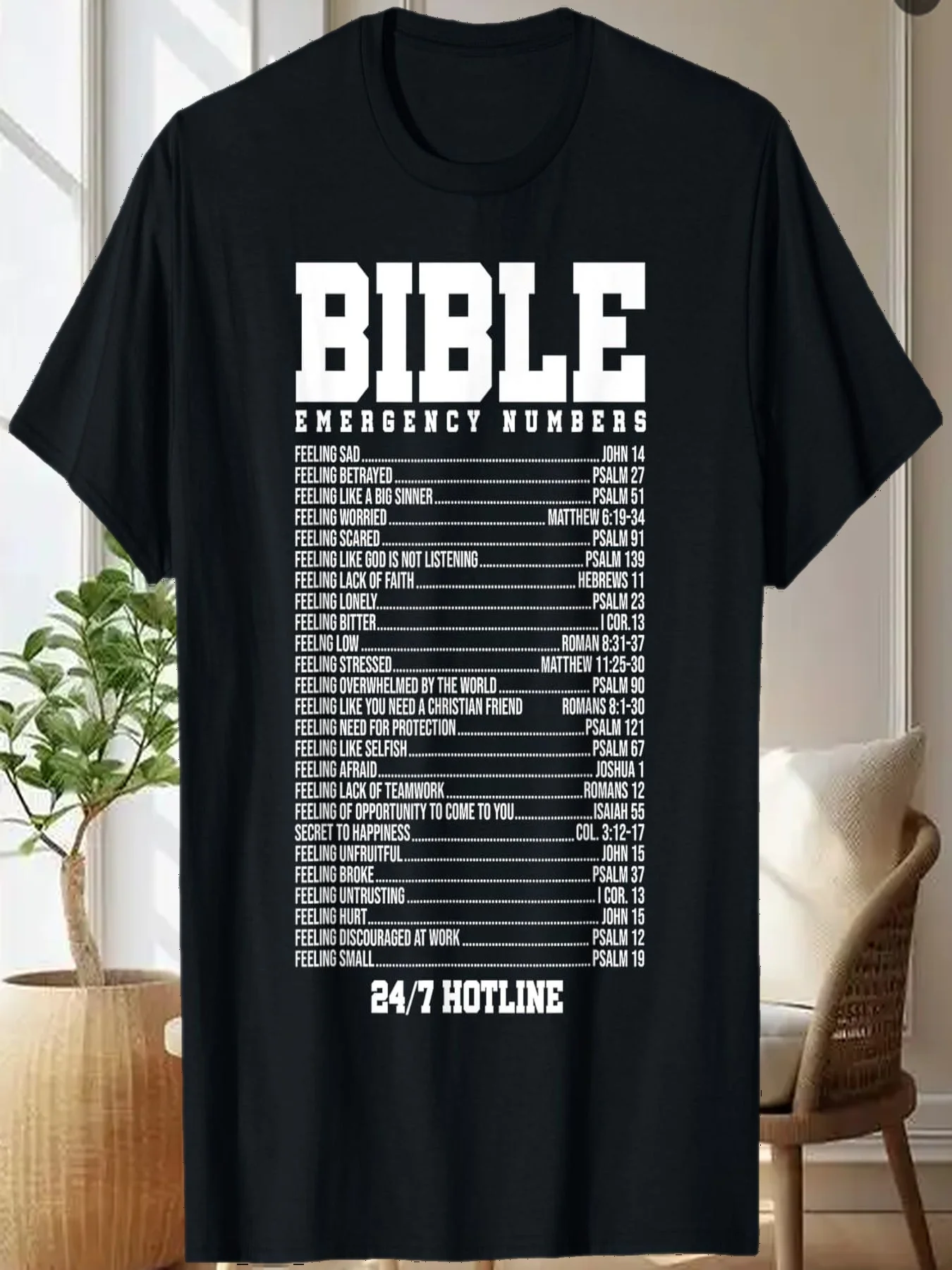 

Bible Verses Emergency Number Hotline Christian Religious T-Shirt
