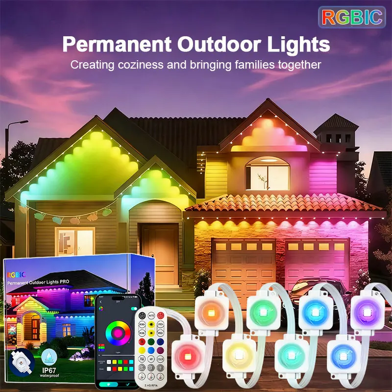 Permanent Outdoor Lights Smart RGB Eave Lights Multiple Scene Modes 150ft/45M 90 LED Lights IP67 Waterproof For Christmas Decor