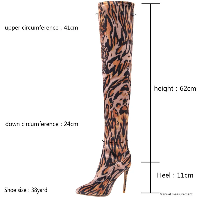 Sexy Leopard Print Elasticity Women Over The Knee Pointed Toe High Heels Lady Winter Thigh High Boots Cloth Shoe