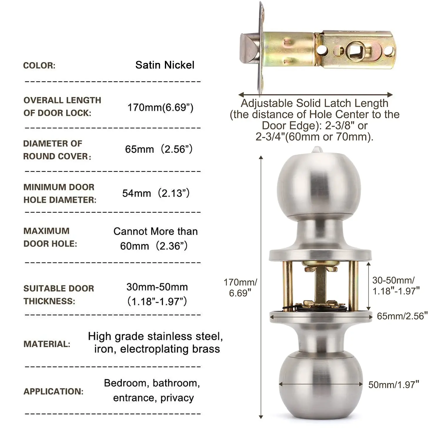 

Ручка для входной двери с ключом и замком, круглые дверные ручки, внутренний и внешний дверной замок из нержавеющей стали для спальни, ванной комнаты