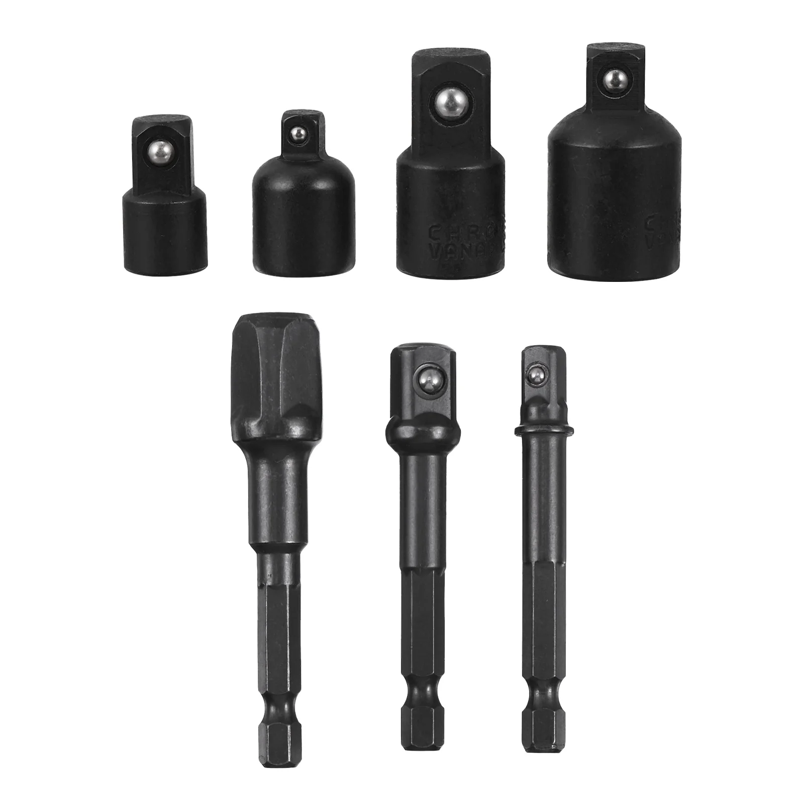 

7Pcs Black Radius Connector Sleeve Socket Adapter 1/4 3/8 1/2 Inch Drill Conversion Tool Set Screwdriver Nut Driver Wrench