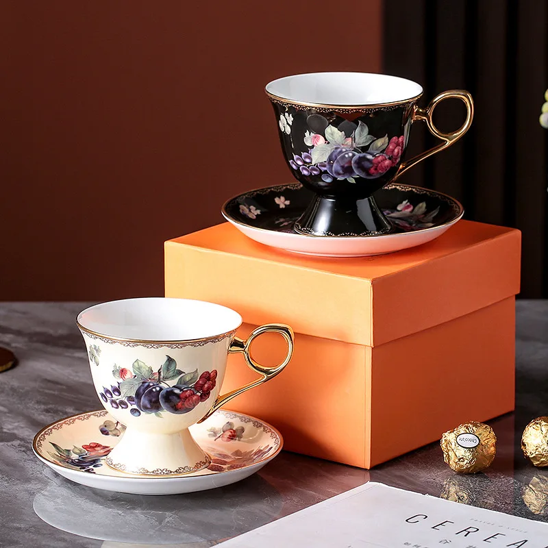 

Bone China Coffee Cup and Saucer Tall Ceramic Cup with Bottom Black Coffee Mug British Afternoon Teacup Home Party