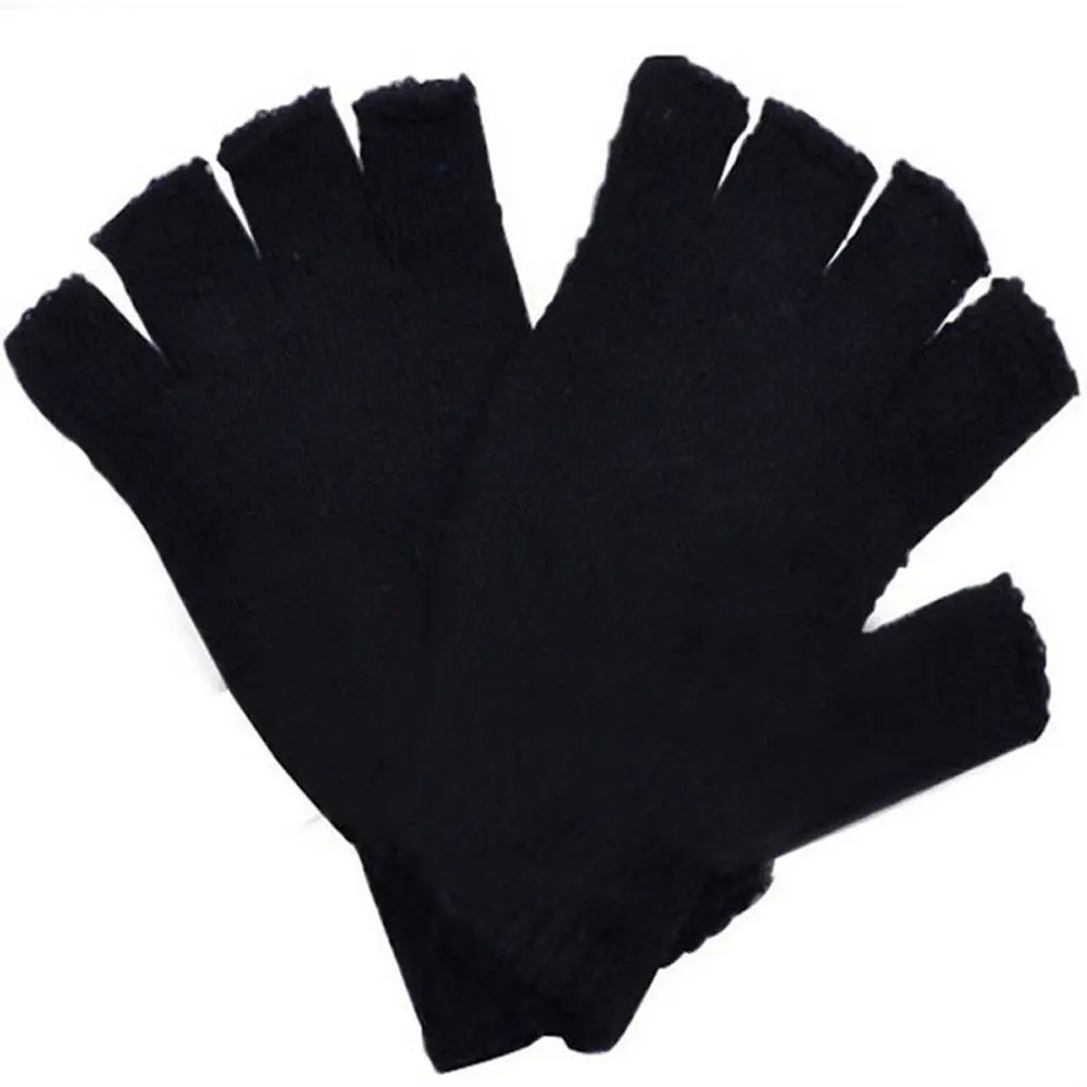 1 Pair Soft for Men Black Sports Cycling Thicken Knitted Gloves Mittens Fingerless Gloves Half Finger Gloves