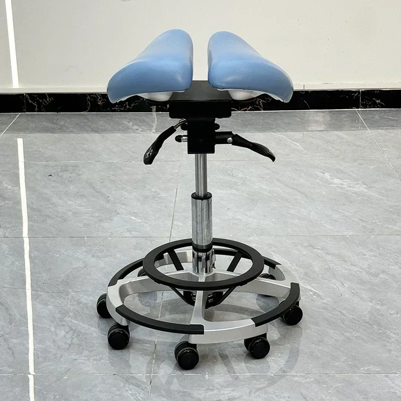 

-Luxury Blue Stainless Steel Golden Base Salon Small Stool Can Be Customized Color Technician Chair For Barber Beauty Shop