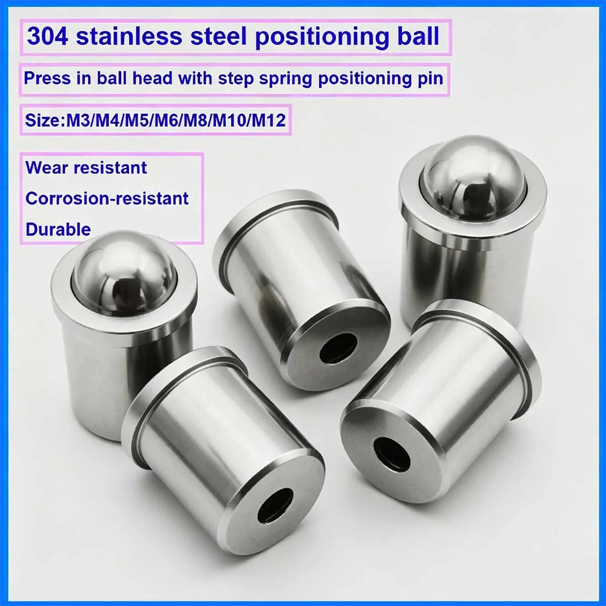 Press In Ball Head Plunger With Step Spring Positioning Pin 304 Stainless Steel Wave Ball Body Positioning Ball Locking Pin